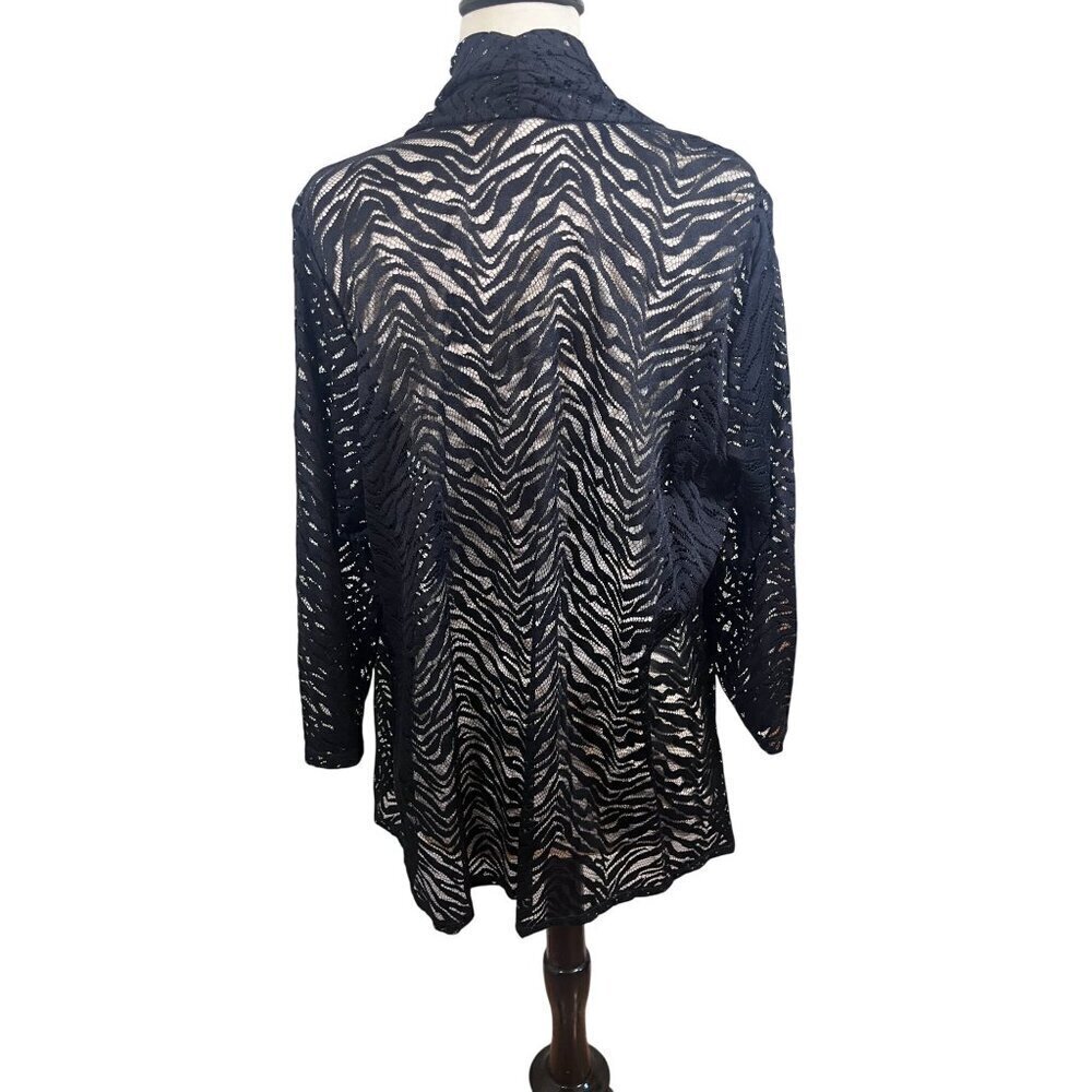 Meryl Diamond Sheer Animal Print Cardigan M Black Mesh Chic‎ Neutral Retro 80s